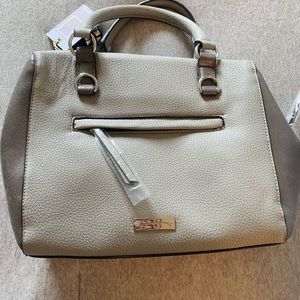 Jessica Simpson beige & silver purse with keychain and crossbody strap